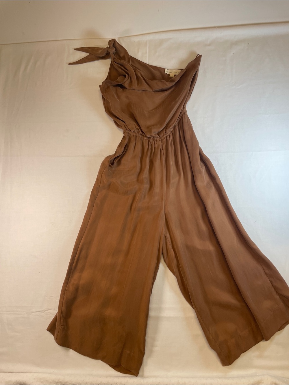 lovestitch Rust Brown Halter Wide-Leg Jumpsuit pockets minimalist luxury - Picture 9 of 10